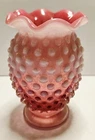 VINTAGE FENTON CRANBERRY OPALESCENT CRIMPED EDGE HOBNAIL VASE 4"