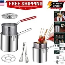 Deep Fryer Pot 304 Stainless Steel Frying Pan with Strainer Basket and Handle...