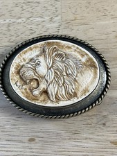 African Male Lion Carved Bone Belt Buckle Signed By Maker