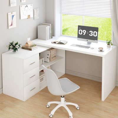L Shape Desk with Drawers, with Storage Cabinet Shelves for Executive Writing