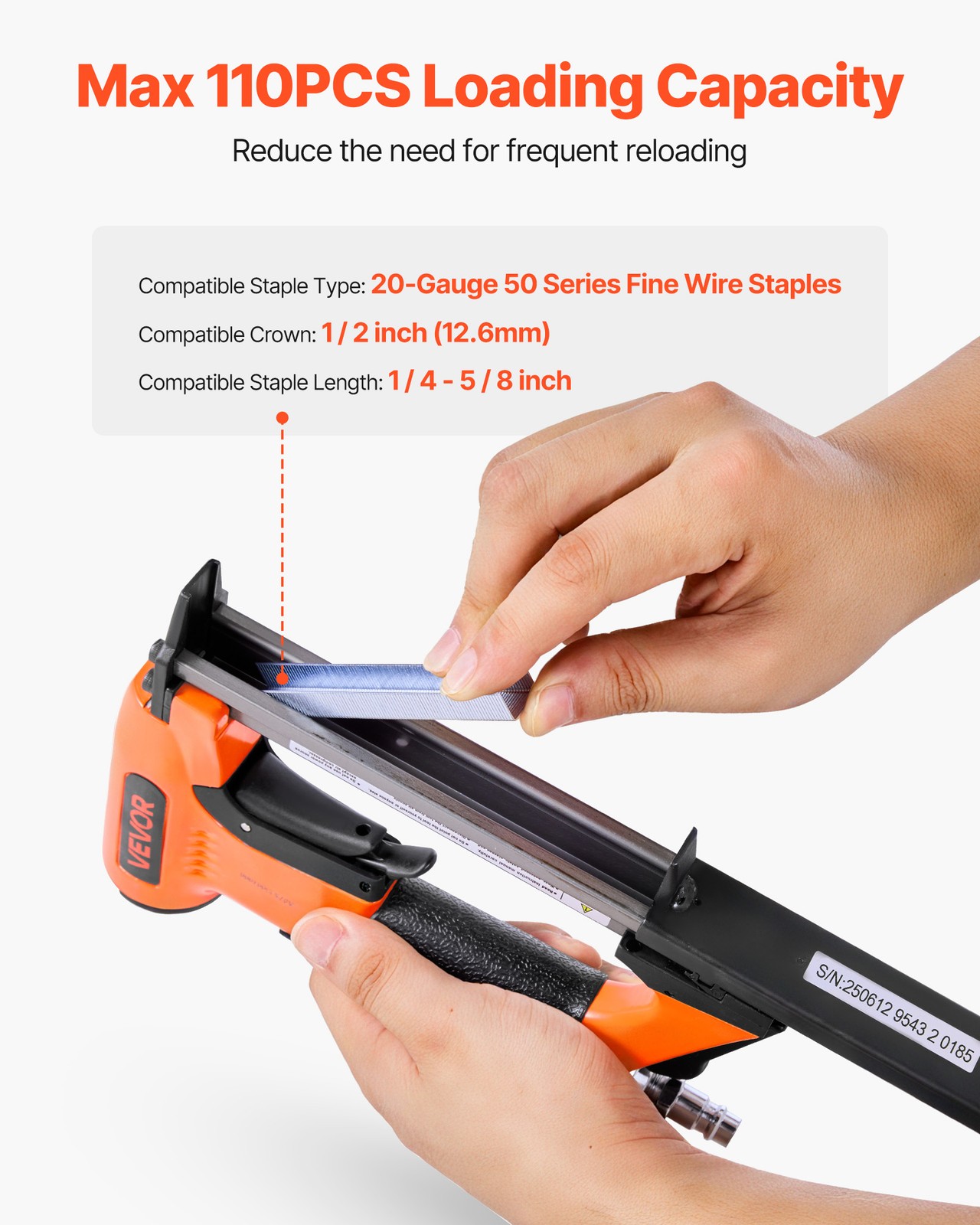 VEVOR Pneumatic Staple Gun 20 Gauge for 50 Series Fine Wire Staples 1/2" Crown