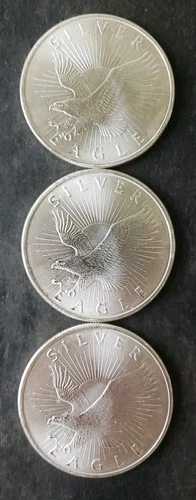 Lot of Three Sunshine Minting 1oz Silver Eagle Rounds