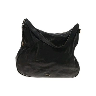 VTG Fossil Black Leather Messenger Hobo Handbag Convertible Purse w Key Chain