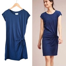 Anthropologie VELVET Graham & Spencer Blue Side Tie Tee Dress Medium Cotton