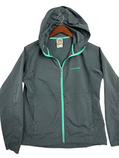 Avalanche Women Gray Weather Shield Hooded Full Zip Rain Jacket Teal Trim