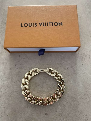 Pre-owned Louis Vuitton gold Cuban chain bracelet 8 inches