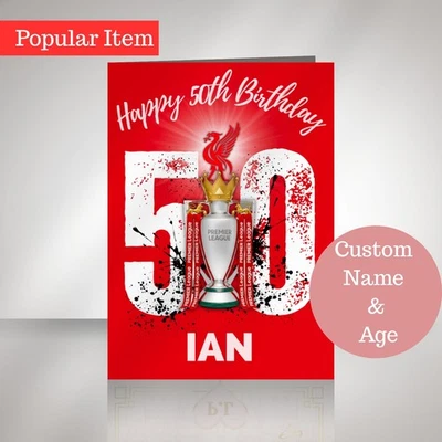 PREMIER Personalised Liverpool Birthday Card Any Age – Football – Red LFC - Trophy