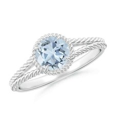 5MM Round Shape Aquamarine Twist Rope Split Shank Women Ring 925 Sterling Silver