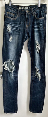 Women s Dark Wash Distressed Denim Mid Rise Skinny Jeans Size 3