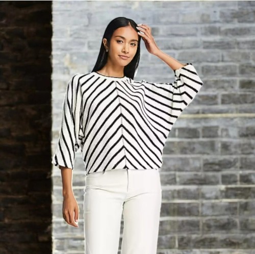 Striped Batwing Top River Island Textured Sweatshirt Navy White Jumper Size XS - Picture 3 of 4