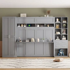 Full Queen Size Murphy Wall Bed with Closet Storage Shelves  Drawers Cabinet Bed