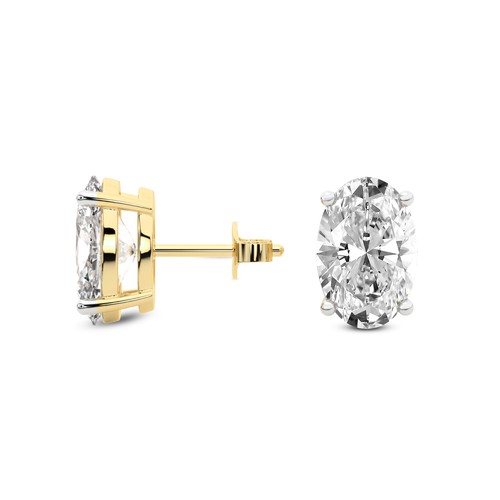 Studs Earrings 1CT Oval Lab Created Diamond 14K Gold 4 Prongs F-G / VS1 - SI1 - Picture 4 of 8