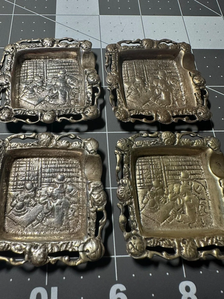 Antiguo Juego de Ceniceros Personales Arte Cigarrillo Plato Plata 800 Foto 2 de 4