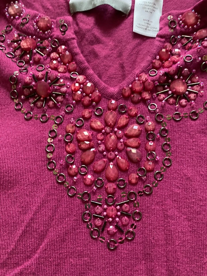 Suéter Pullover Alfred Dunner Mujer Estrás Manga 3/4 Frambuesa Pequeño PM Foto 4 de 4