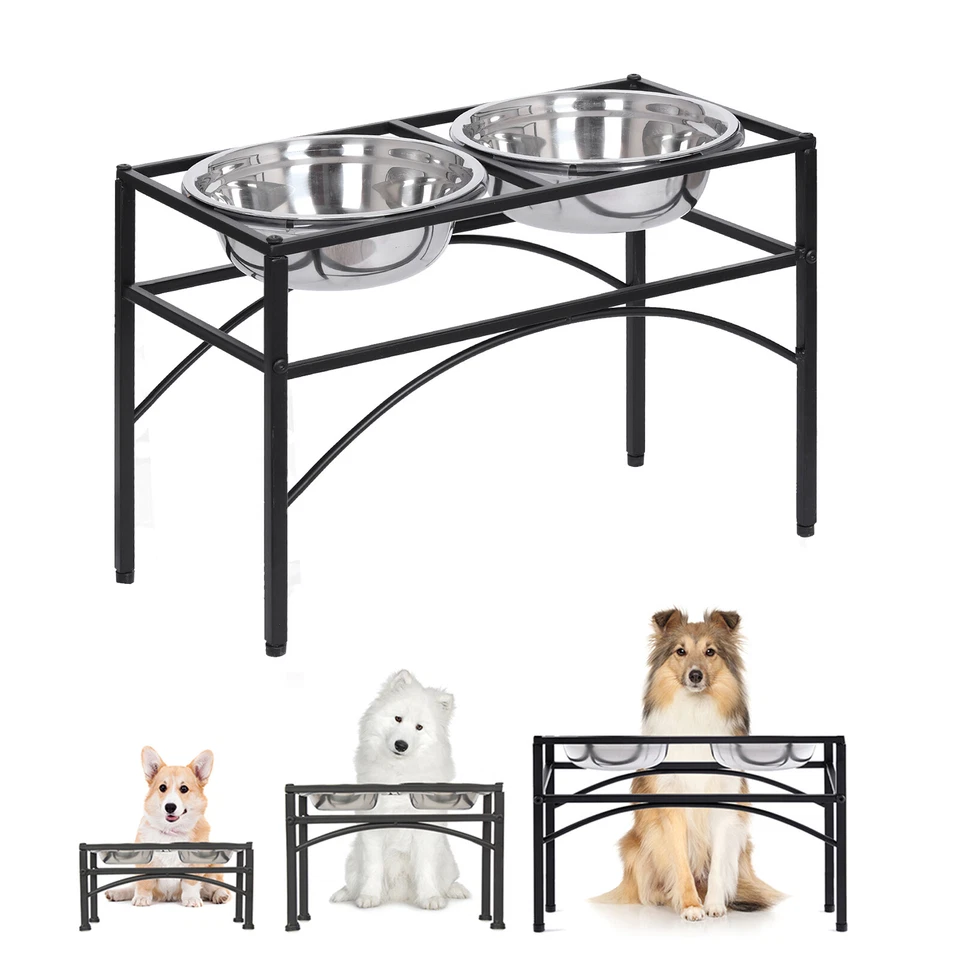 Edelstahl Futterschüssel Stand Erhöhter Futternapf für Hunde & Katzen Doppelnapf - Bild 4 von 4