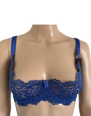 Frederick's of Hollywood Sandie  Bras Open Cup Blue Lace 32DD NWT