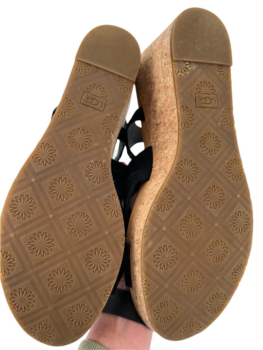 NEW UGG Australia Black Uma Wedge Suede Cork Wedge Sandals NEW UGG Australia Black Uma Wedge Suede Cork Wedge Sandals