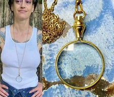 Repro Magnifying Glass or Necklace Reading Fancy Long Chain 3x Mag Chatelaine