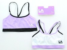 LA Gear Girls Youth 2 Pack Microfiber Mesh Athletic Active Gym Sports Bra