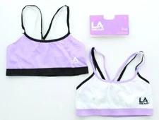 LA Gear Girls Youth 2 Pack Microfiber Mesh Athletic Active Gym Sports Bra 