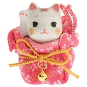Japanese Porcelain Maneki Neko Lucky Cat with Kimono Pouch Figure Made in Japan 
