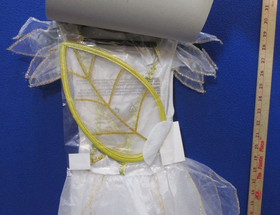 Disfraz de princesa de hadas doradas de Halloween vestido blanco alas niñas talla pequeña Foto 3 de 4