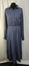 LOLA MAY Women's Shirt Dress midi blue Size UK12 Long Sleeve Tiered Casual L2206