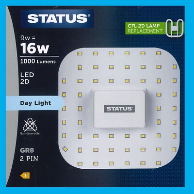 1x 9W =16W Ersatz LED GR8 2 Pin 6500K Tageslicht Weiß 2D Glühbirne Doppel D
