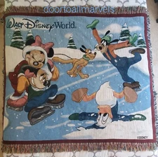 Walt Disney World Tapestry Throw Skating Mickey Minnie Donald Goofy Pluto