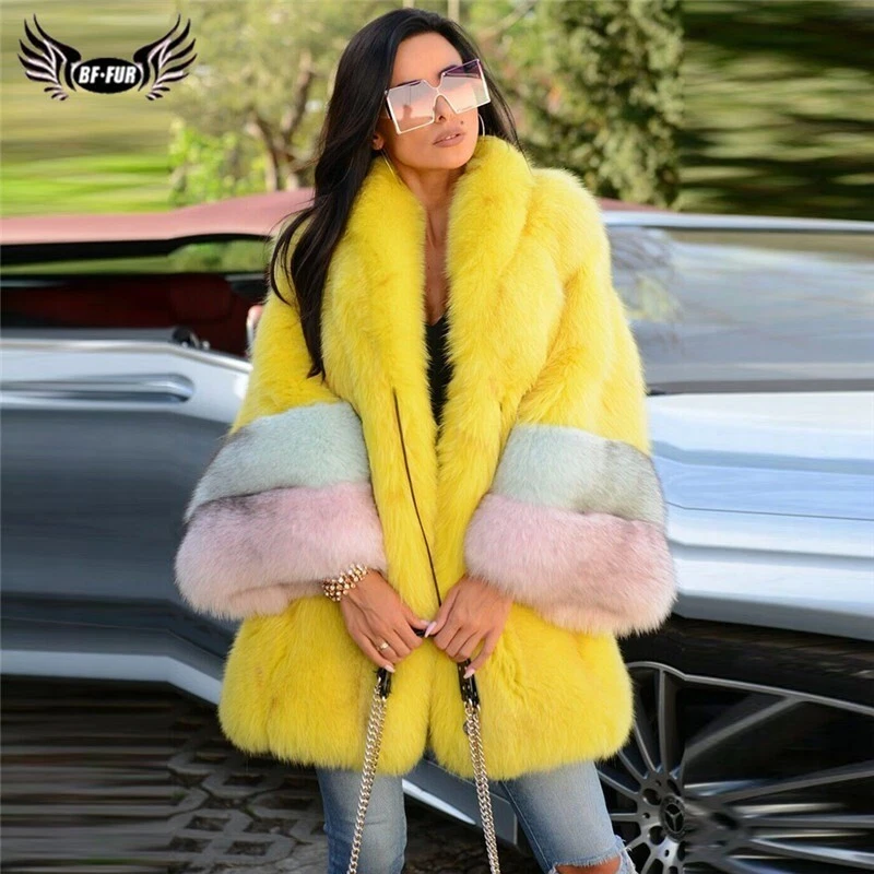 Womens mustard coats top with big fur hoods