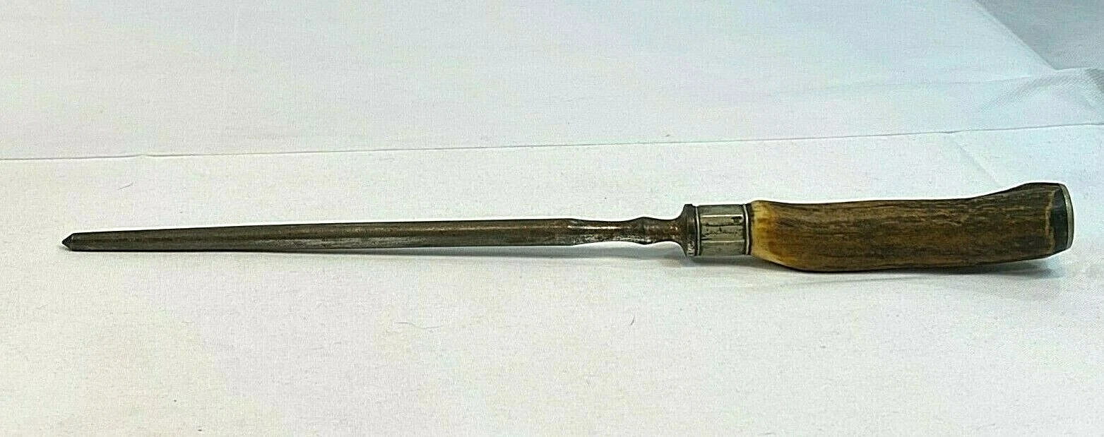 Vintage Honing Steel Knife Sharpener Bone/Antler Handle 15" in Length