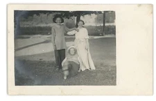 RPPC 3 Ladies Smiling Posting Outdoors Portrait Real Photo Postcard