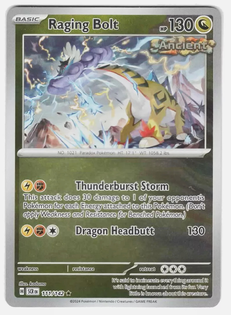 Pokemon - Raging Bolt - 111/142 - Reverse Holo - Stellar Crown - NM/M - NEW