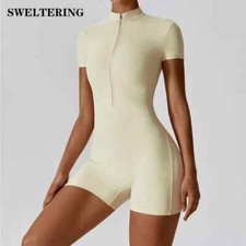 Summer Zipper Short Sleeve Yoga Bodysuit Women's Jumpsuits Yoga Set Clothes