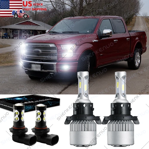 For 2004-2014 Ford F-150 - White LED Headlight Hi/Lo&Fog Light 4 Bulbs Combo kit