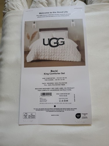 UGG Becki KING SIZE Comforter Set + 2 pillow Shams Color Snow (White) NEW - Picture 4 of 8