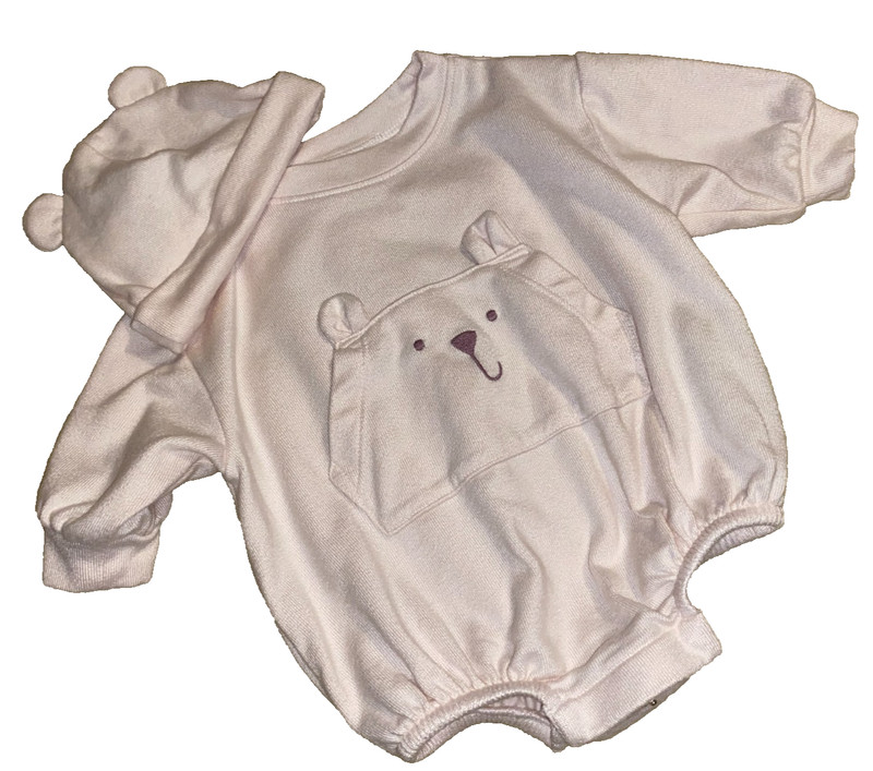 JC !WOW! Baby Gap 0-3M Pink Cozy Brannan Bear Bubble Romper & Beanie Hat Set