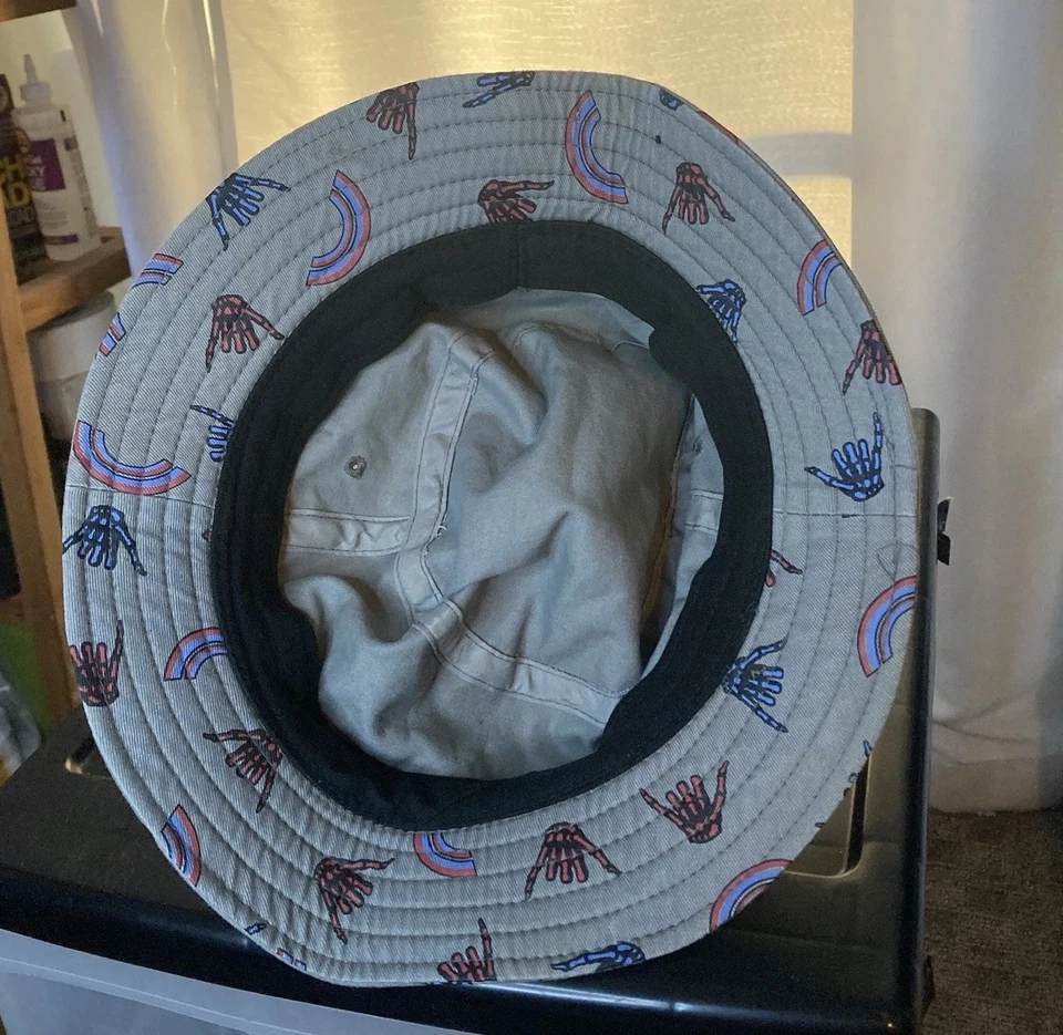 VANS Bucket Hat Skeletons Rainbows Gray Grunge Streetwear One Size - Image 2 of 4