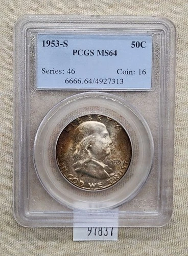 WPCoins ~ 1953-S Franklin Half Dollar PCGS MS-64