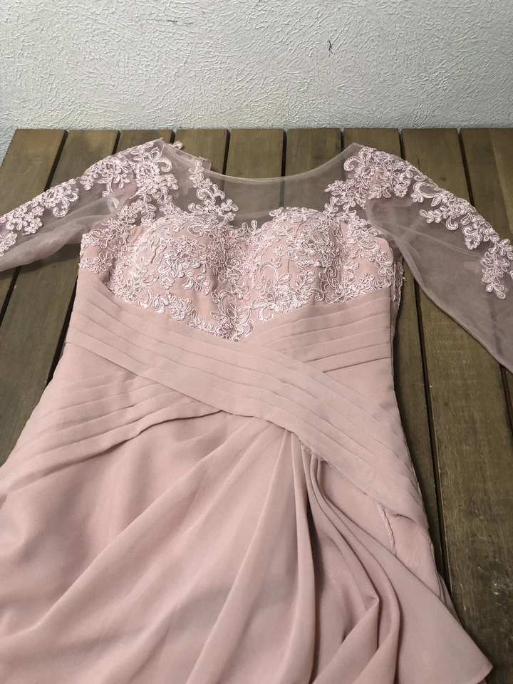 无品牌舞会婚礼礼服短袖粉色领带可调节背面尺寸 S 全新无标签 — 第 2/4 张图片