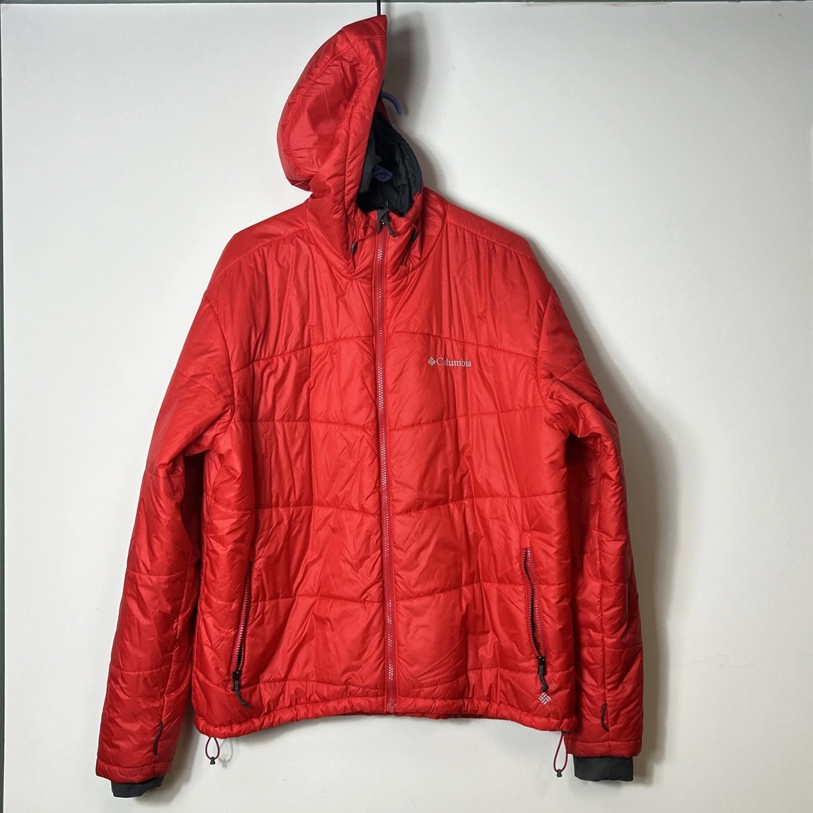 Columbia Omni-Heat Puffer Jacket Men’s XL Red Hooded Insulated Coat lightweight