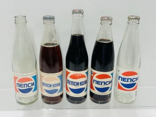 Lot Of 5: Vtg Paper Labeled Russian Coca-Cola Soda Bottle NECH-KONA