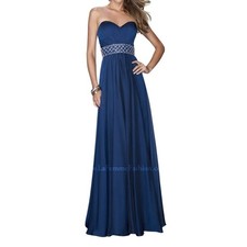 NWT La Femme Navy Blue Beaded Waist Strapless Formal Gown Maxi Dress sz 4
