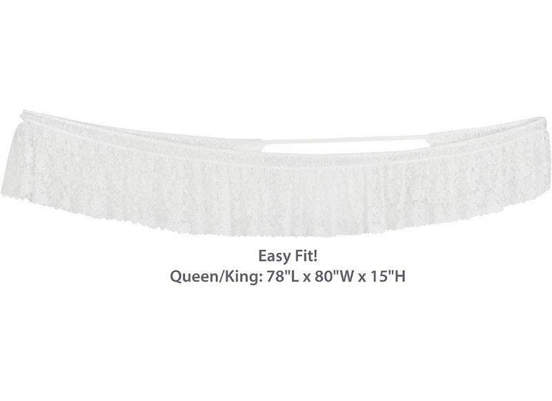 FALDA DE CAMA ELÁSTICA FESTONEADA DE ENCAJE BLANCO ENVOLVENTE FÁCIL AJUSTE QUEEN/KING Foto 2 de 2