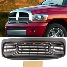 Black Front Grille Big Horn Fit For 2006-2008 Dodge Ram 1500 W/Lights
