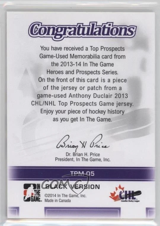 2013-14 ITG Heroes and Prospects Top Game-Used 1/1 Anthony Duclair #TPM-05 2a8 - Image 2 of 3