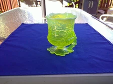 Mosser Vaseline Glass Oak Leaf Acorn Spooner Uranium Glass