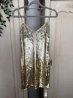 Karen Millen Size 8/10 Gold Ombré Full Sequin Mini Slip Dress Party Festival