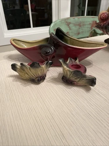 Vintage Hull Ebb-Tide Set Planter #E-12 & Candle Stick holders #E-13