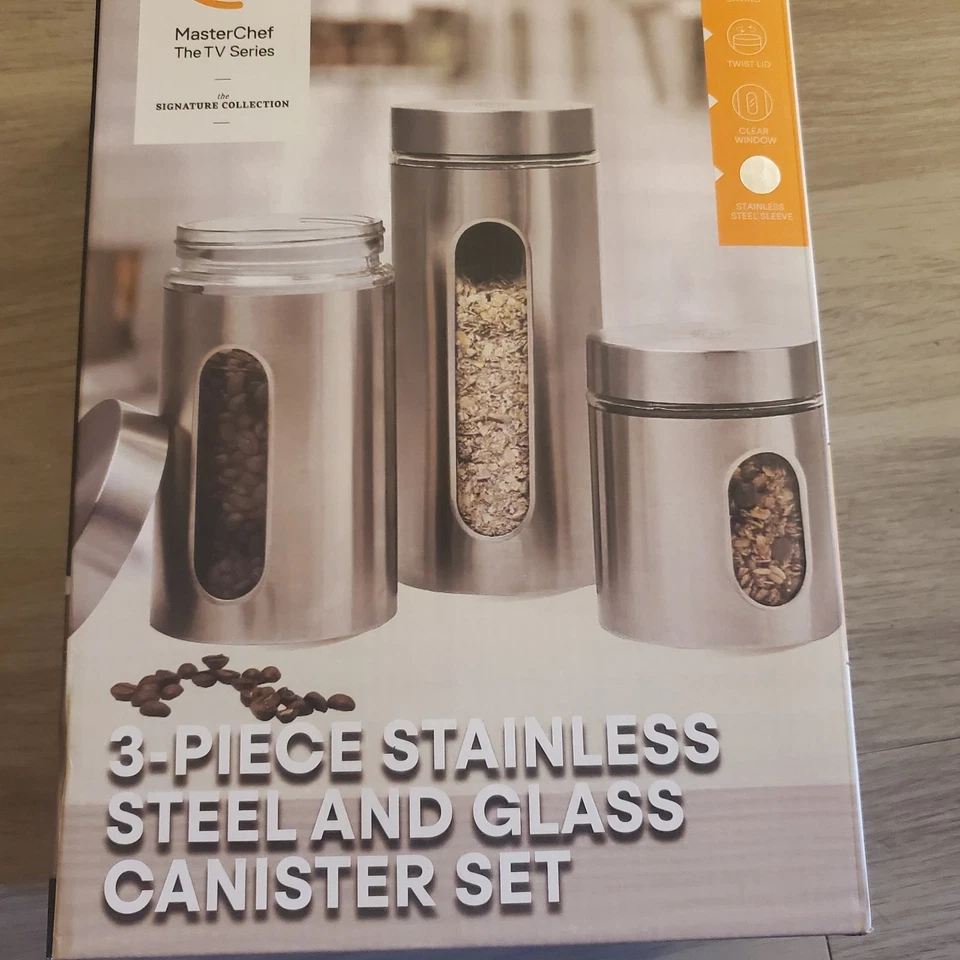 Master Chef 3 piece stainless steel and glass canister set - Image 4 of 4